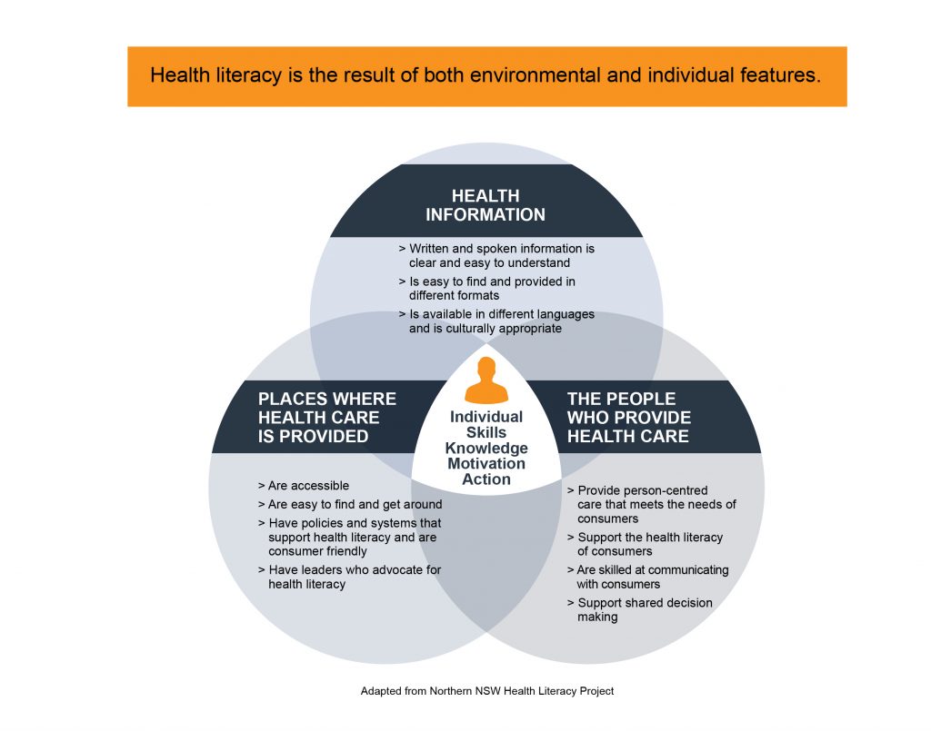 Health Literacy is the result of both environmental and individual facts - the quality of health information, the communication skills of people providing care, the physical setting, and their own skills, knowledge and motivation